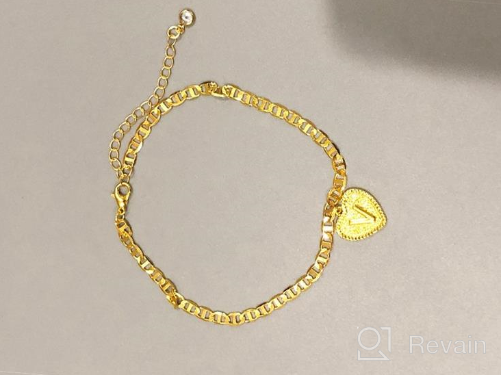 img 1 attached to 💎 Exquisite Initial Heart Diamond Letter Bracelet Anklet in 24K Gold Plated Mariner Chain – Perfect Jewelry Gifts for Women and Girls review by Fernanda Brown