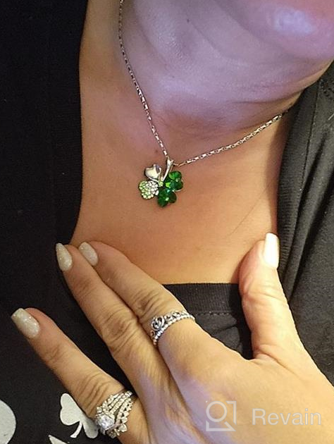 img 1 attached to Green Four Leaf Clover Necklace - St. Patrick's Day Shamrock Jewelry - Good Luck 🍀 Charm - Green Clover Necklace, Earrings, Bracelet, Brooch - Crystal and Rhinestone Accents - Mall of Style review by Mahmut Ojeda