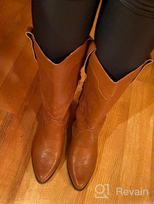 img 1 attached to TEMOFON Pointy Toe Cowgirl Boots For Women - Embroidered Western Style Pull-On Mid-Calf Chunky Heel Cowboy Boots review by Reza Shoecraft