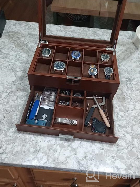 img 1 attached to Organize Your Timepieces In Style: ROTHWELL'S 10-Slot Watch Box With Valet Drawer And Microsuede Liner In Black/Grey review by David Strawn