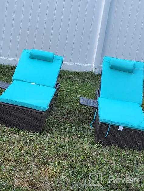 img 1 attached to 🌴 HTTH Outdoor Rattan Chaise Lounge Set with Side Table, 2 Piece Patio Chaise Lounge Set Rattan Reclining Chair Furniture Adjustable Backrest Recliners with Cushions for Garden Beach Pool in Turquoise review by Bill Garczynski
