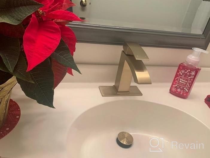 img 1 attached to Brushed Brass Gold Single Handle Waterfall Bathroom Faucet With Metal Pop Up Drain And Deck Plate - Square Design By TRUSTMI review by Dustin Gabrielle