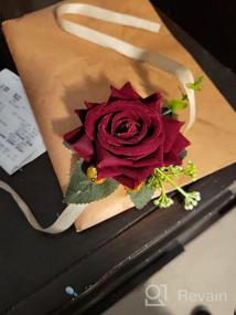 img 5 attached to Бутоньерка и корсаж из красного вина Campsis с цветком розы для жениха, жениха, шафера, свадебных и выпускных аксессуаров