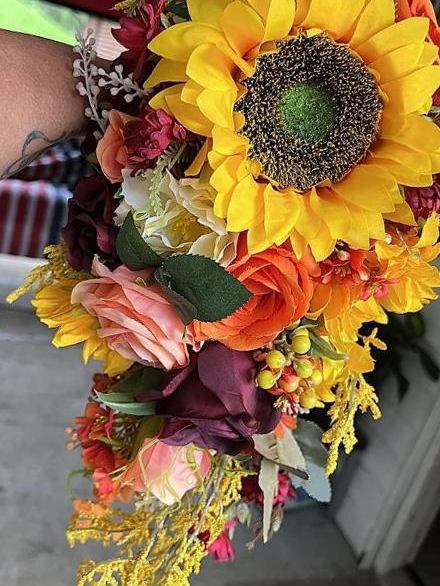 img 1 attached to Breathtaking HiiARug Sunflower & Rose Wedding Bouquets In Burnt Orange & Burgundy Shades! review by Troy Caldwell