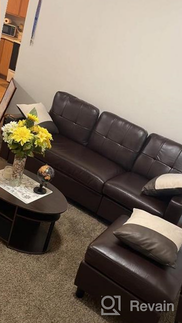 img 1 attached to Brown Faux Leather L-Shaped Convertible Sectional Sofa Couch For Small Apartments By HONBAY review by Jay Sterns