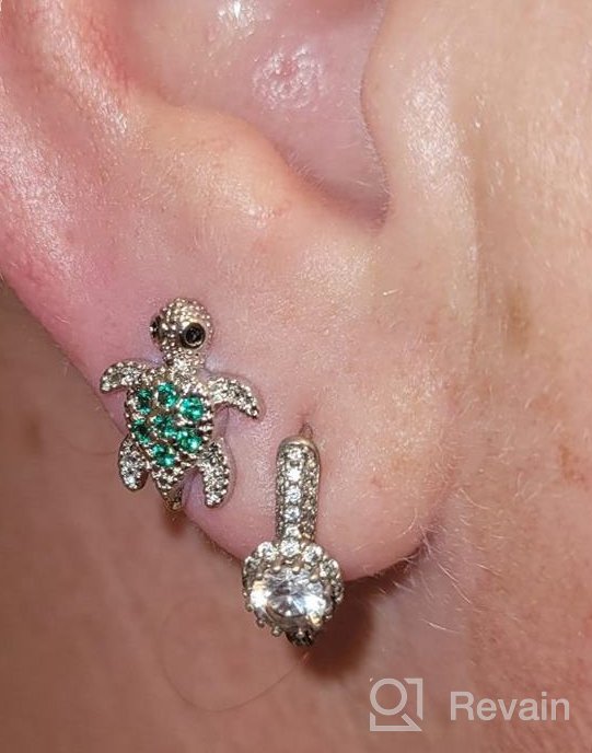 img 1 attached to KINGSIN Silver Hypoallergenic Sea Turtle Stud Earrings With Green Cubic Zirconia Jewelry Gifts For Girl Women review by Samantha Maldonado