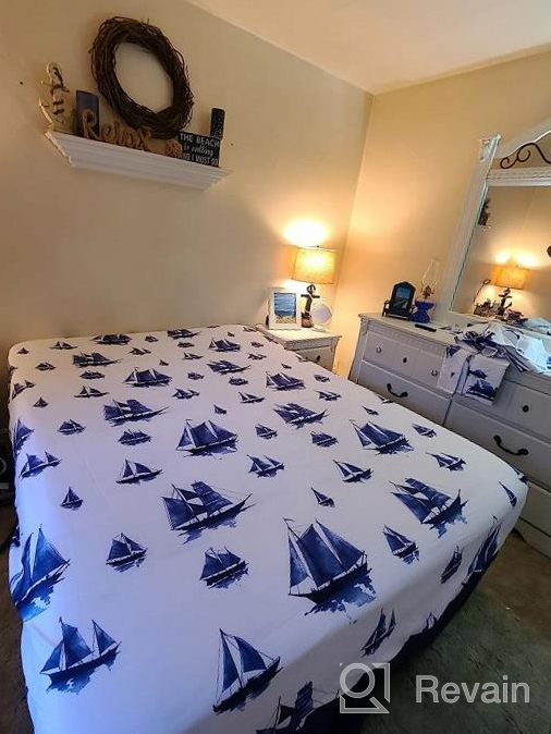 img 1 attached to Nautical Dreams Come True With DriftAway'S Harbor Sailboat Ocean Printed Bed Sheet Set - Navy Twin Set review by Jeff Diaz