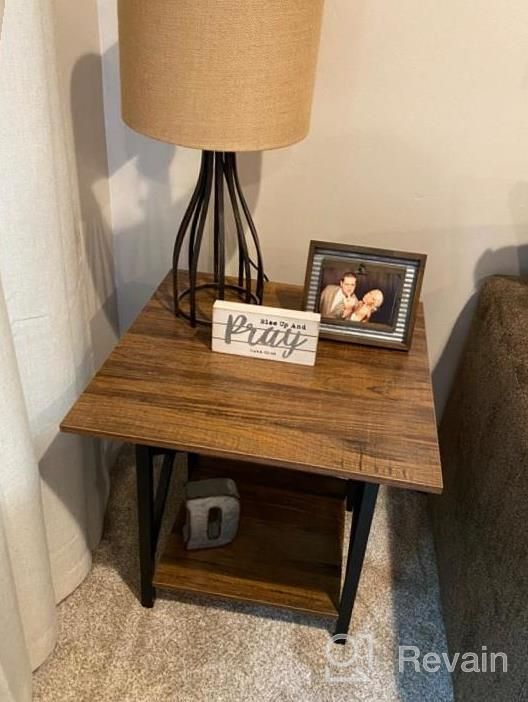 img 1 attached to Set Of 2 Industrial Style End Tables With Storage Shelves For Living Room, Rustic Walnut Finish, Easy Assembly - GreenForest Nightstand review by Erik Haynes