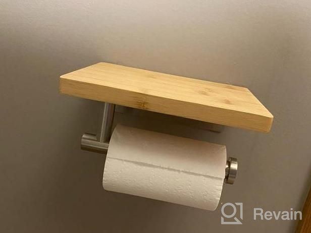 img 1 attached to KES Black Toilet Paper Holder With Bamboo Shelf Toilet Paper Roll Holder Adhesive, No Drilling, SUS304 Stainless Steel Matte Black, BPH220BADM-BK review by Andy Metzger