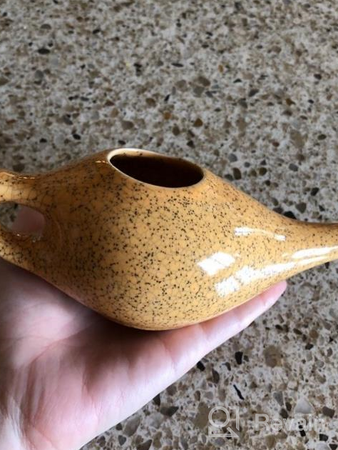 img 1 attached to Premium Handcrafted Durable Ceramic Neti Pot, Nose Cleaner For Sinus, Dishwasher Safe 225 Ml. Capacity - Crackle Pattern Orange review by Eddie Sanchez