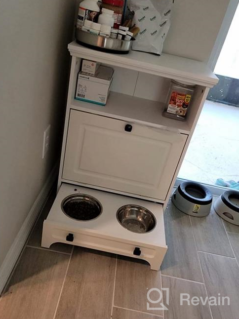 img 1 attached to Stylish White Farmhouse Pet Station With Pull Out Bowls & Storage Cabinet For Modern Pet Care review by Leonard Herrera