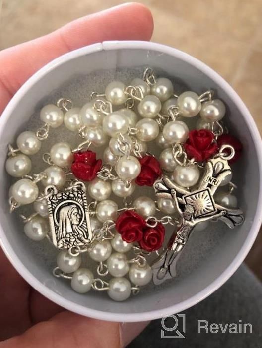 img 1 attached to 📿 Hedi HanlinCC 6mm Glass Pearl Beads Catholic Rosary with Lourdes Center Piece - Inspire Devotion with Exquisite Craftsmanship review by Buddy Colbert