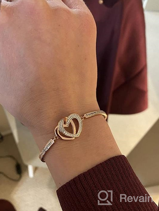 img 1 attached to 🎄 Aihitero Christmas Day Daughter Bracelet Gifts: Always My Daughter Forever My Friend Love Heart Bangle - Women/Girls Rose Gold Jewelry for Birthday, Anniversary, Thanksgiving, Xmas - Father Mother's Perfect Present! review by Dred Swindler