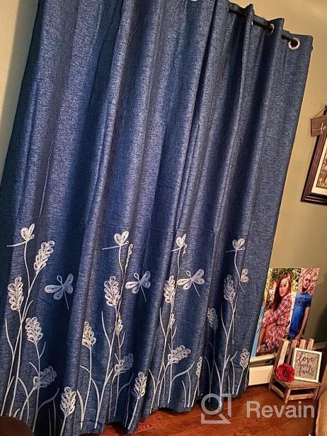 img 1 attached to Melodieux Wheat Embroidery Linen Textured Curtain For Living Room Bedroom, Rustic Farmhouse Style Flax Drape Grommet, Navy/Blue, 52 By 84 Inch (1 Panel) review by Justin Boisvert