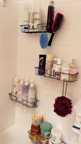 img 5 attached to Rustproof Stainless Steel Shower Caddy Shelf With Hooks And Adhesive Mounting, Bathroom Storage Organizer Wall Mounted For No Drilling, Set Of 2 Black Shelves By AmazerBath