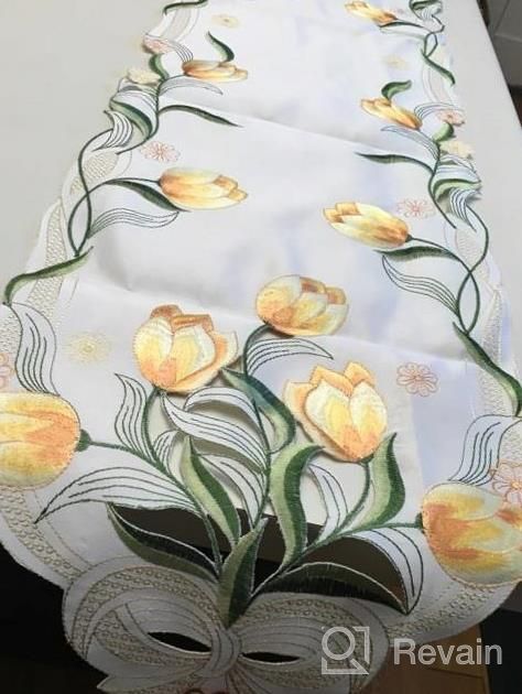 img 1 attached to Simhomsen Pink Embroidered Tulip Table Runner, 13X88 Inch Spring Floral Table Linens review by Jamie Simpson