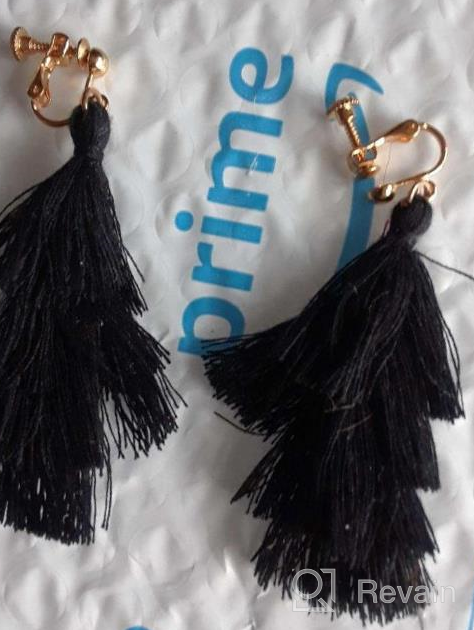 img 1 attached to 💃 Exquisite Handmade Tassel Tiered Clip-On Earrings - 4 Layers of Elegant Thread Drop Dangle Jewelry for Girls review by Mariah Perry