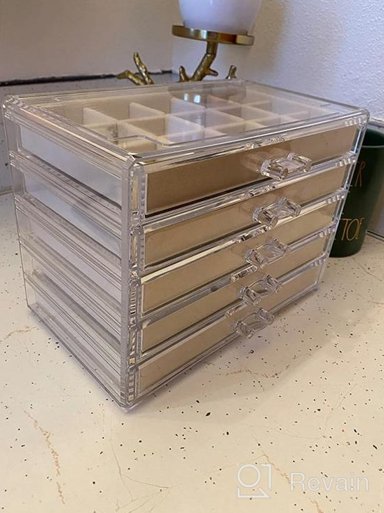 img 1 attached to Women'S Clear Acrylic Jewelry Box With 5 Drawers - Velvet Earring Display Holder For Rings, Bracelets, Necklaces And Earrings - Birthday & Christmas Gift Idea By Misaya review by Tim Jenkins