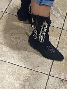 img 7 attached to Embroidered Suede Cowgirl Boots For Women - Pointed Toe Pull On Western Booties With Mid Calf Height By TEMOFON