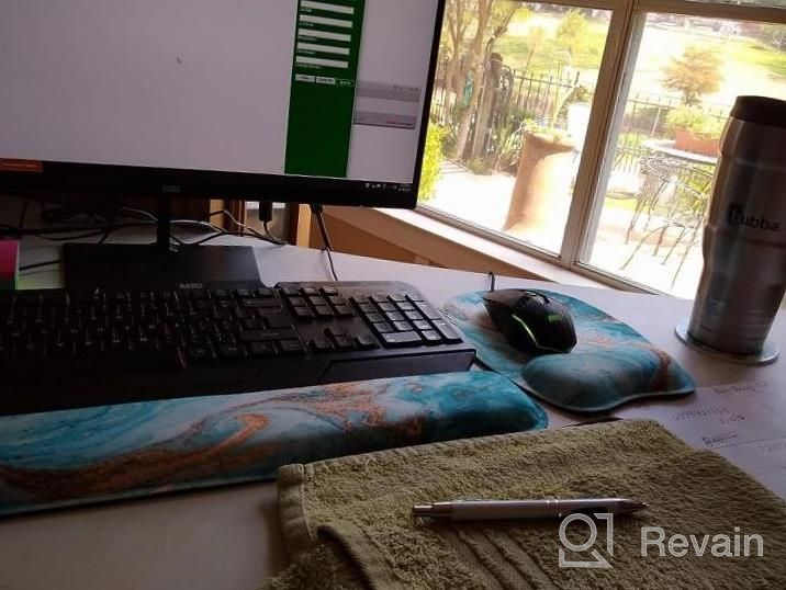 img 1 attached to Enhance Your Comfort And Performance With The Ergonomic Keyboard Wrist Rest And Mouse Pad Set - Green Fluid Design review by Stephanie Pratt