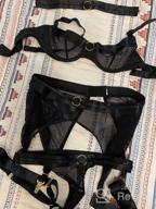 img 1 attached to Sexy Fishnet Lingerie Set For Women - 4-Piece Sheer Mesh Lace Garter Bra And Panty Set With Choker For Enhanced Sensuality review by Bobby Watkins