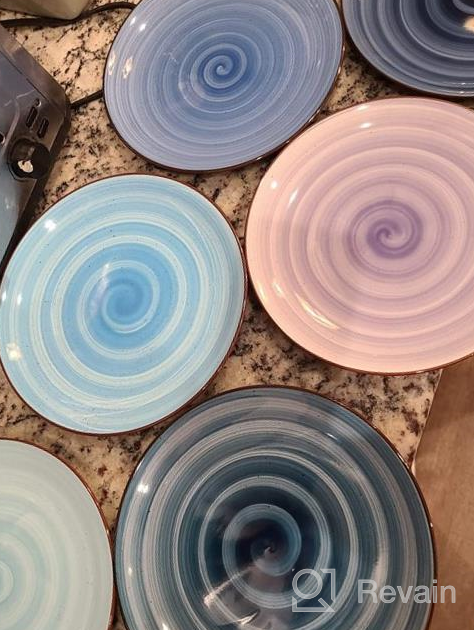 img 1 attached to Set Of 6 Large Ceramic Dinner Plates, 10 Inch Porcelain Serving Plate For Salad, Pizza, Steak And Pasta - Dishwasher And Microwave Safe Assorted Warm Colors By KitchenTour review by Dhoal Olson