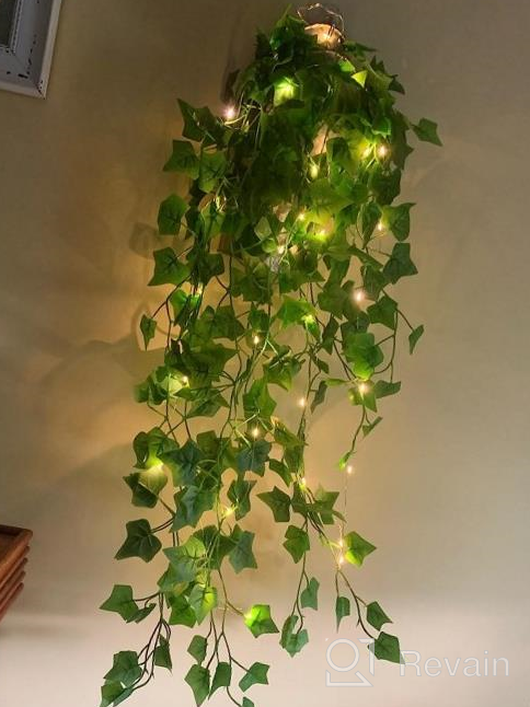 img 1 attached to Rustic Thicker Ivy Vines With Lights In Galvanized Metal Wall Planter - Hsuner Fake Hanging Plants For Modern Farmhouse Wall Decor, Boho Bedroom & Porch Decoration (Upgrade White) review by Kevin Carey