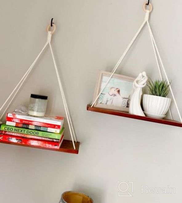 img 1 attached to 3 Tier White Wood Floating Shelves With Rope - Rustic Home Decor For Kitchen, Bathroom & Bedroom review by Brian Stepp