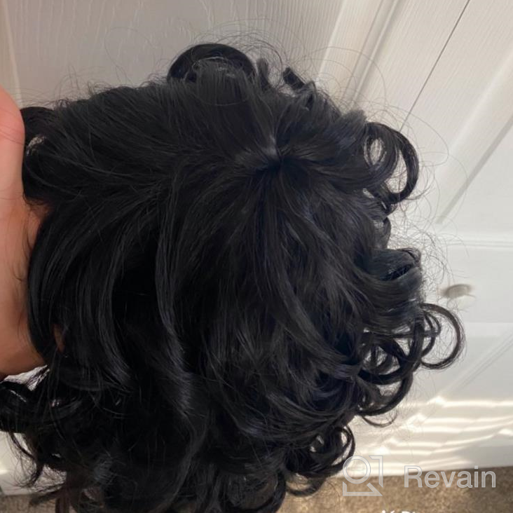 img 1 attached to Black Women 14" Afro Kinky Wig With Bangs - ELIM Short Curly Synthetic Hair Replacement Wigs Z221 review by Daniel Bruce