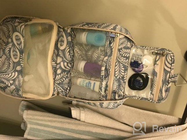 img 1 attached to Waterproof Hanging Toiletry Bag For Women And Girls - Narwey Cosmetic Makeup Organizer With Blue Leaf Design review by Agonia Ajdini