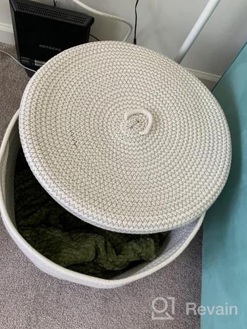 img 1 attached to Large Grey Cotton Rope Storage Basket With Lid - Multipurpose Hamper For Nursery, Living Room, And Bedroom - Ideal Blanket And Toy Organizer - 16"D X 14"H review by Born Bowman