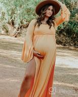 img 1 attached to Maternity Off Shoulder Wrap Flare Sleeves Maxi Photography Dress Baby Shower Gown review by Hector Sosa
