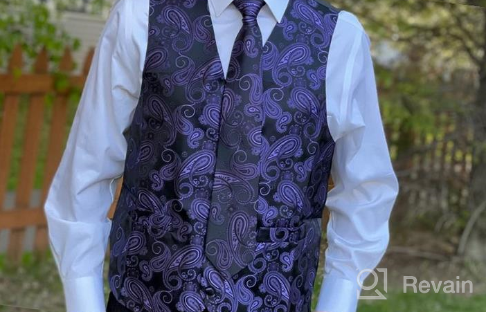 img 1 attached to HISDERN Men'S 3PC Formal Vest Tie Set Waistcoat Paisley Floral Jacquard Necktie Pocket Square Suit Vests Wedding Party review by Ralph Foster