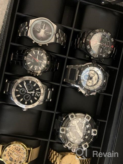 img 1 attached to BEWISHOME Watch Box Organizer Case: Premium Mens Jewelry Display 🕰️ Drawer with Adjustable Tray, Glass Top, and Black PU Leather - SSH02B review by Mitch Emmel