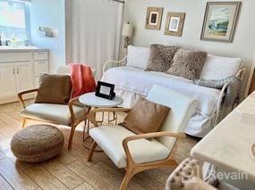 img 8 attached to CDCASA Mid-Century Modern Accent Chair с подушкой, 28,3-дюймовый длинный подлокотник, обитый льняной тканью, деревянный каркас, гостиная, спальня, балкон, кресло для чтения, набор из 1 кресла