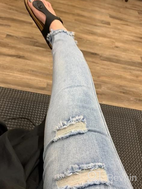 img 1 attached to Roswear Women'S Ripped Mid Rise Frayed Hem Denim Pants Stretchy Skinny Tummy Control Jeans review by Salvador Taisacan