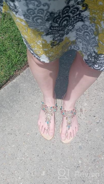 img 1 attached to Women'S Fashion: Rhinestone T-Strap Sandals With Bohemian Pearl Crystal Detailing review by Logan Barela