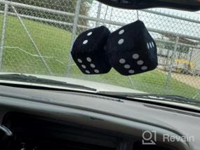 img 6 attached to Black Plush Car Hanging Fuzzy Dice - Zone Tech Decorative Mirror Dice Pair With White Dots, 3 Inches