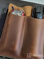 картинка 1 прикреплена к отзыву Chestnut Leather EDC Sheath Pocket Organizer For 4.5" Knife, Flashlight, Pen Loop & More. от Mario Hinton