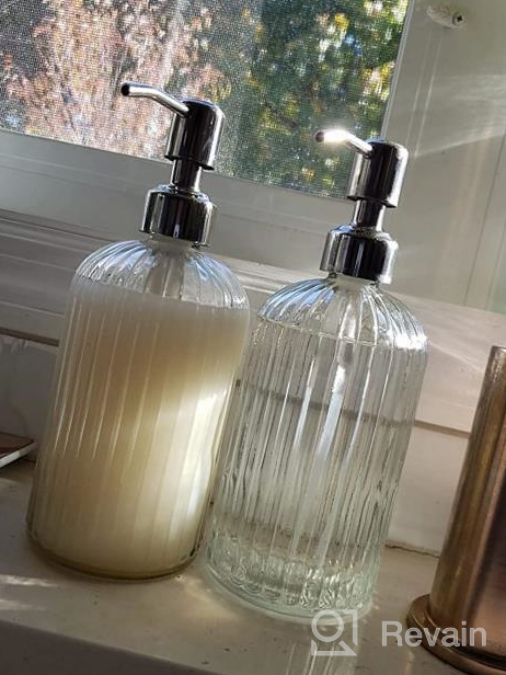 img 1 attached to 2PACK 18 Oz Glass Soap Dispenser W/ Rust Proof Steel Pump - Refillable & Vertical Stripe Design For Kitchen & Bathroom! review by Kurt Bravo