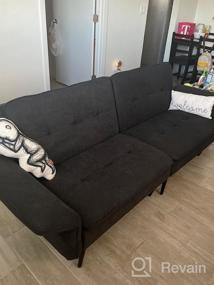 img 7 attached to HONBAY Раскладной раскладной диван-кровать футон с регулируемым подлокотником для небольших помещений - стеганый диван-кровать голубовато-серого цвета