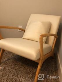 img 5 attached to Современный акцентный стул середины века с подушкой, длинный подлокотник 28,3 дюйма, обитый льняной тканью, деревянный каркас, гостиная, спальня, балкон для чтения, набор из 1 предмета - CDCASA