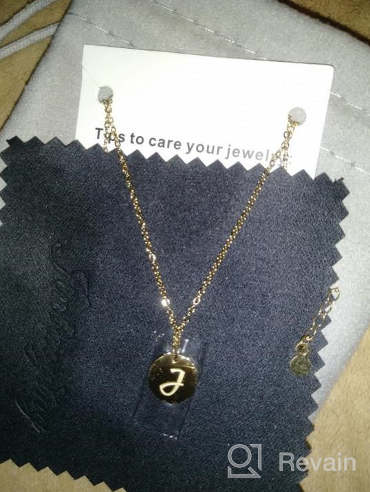 img 1 attached to Personalized Initial Necklace - 14K Gold Plated Round Disc Letter Pendant with 🌟 Engraved Hammered Design, Adjustable Chain and Double-Sided Customization - Perfect Pendant Enhancers for Name Necklaces review by Vishal Geske