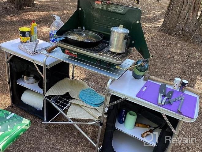 img 1 attached to Portable And Convenient: Goplus Folding Camping Kitchen Table With Storage, Windscreen, And Cook Station For Outdoor BBQ, Picnics & Parties review by Troy Kocur