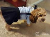 img 1 attached to Cute Striped Overalls Dress With Bowtie For Dogs - Soft And Cozy Blue And Black Puppy Costume For Christmas And Stylish Outfits (Size M) review by Karen Mabey