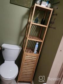 img 6 attached to Бамбуковый высокий тонкий шкаф для хранения в ванной комнате с затворной дверью и 3-мя ярусными полками | Отдельностоящий органайзер для льняной башни для гостиной, кухни, ванной комнаты