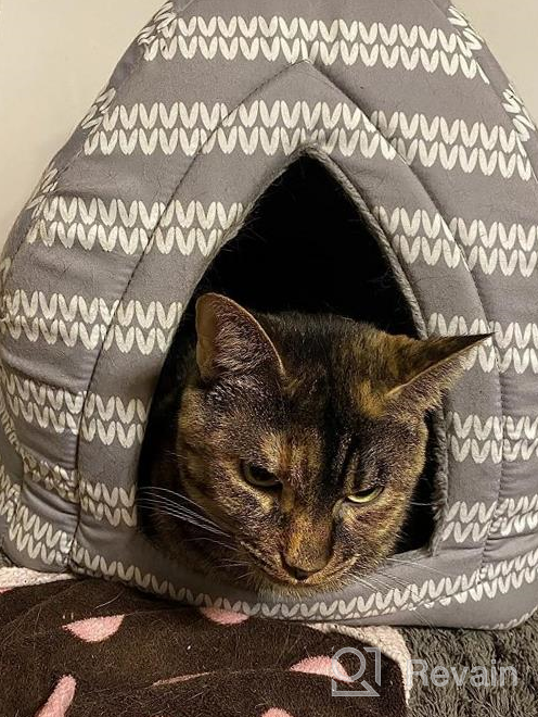 img 1 attached to Cozy And Warm Self-Warming Pet Bed: Hollypet Triangle Cat House Hut With Washable Cushion For Indoor/Outdoor Use In Blue Knot Design - Perfect For Kittens And Small Dogs! review by Rory Stice