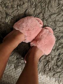 img 8 attached to Parlovable Faux Fur Slippers For Women - Fluffy Flat Spa Shoes With Open Toe, Memory Foam Slide Sandals For Indoor And Outdoor Use