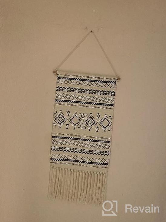 img 1 attached to Boho Chic Macrame Wall Hanging Tapestry - Geometric Art Decor For Beautiful Home & Dorm Room Decoration - Green Bohemian Backdrop, 15" W X 32" L - Dremisland review by Gloria Blue