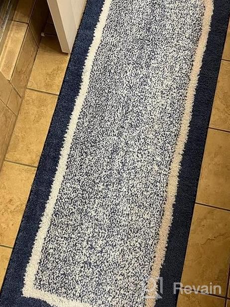 img 1 attached to Ultra Soft Water Absorbent Bath Rug Mat, 16"X24", Machine Wash/Dry, For Tub Shower And Bathroom - Blue White review by Nathan Unruh